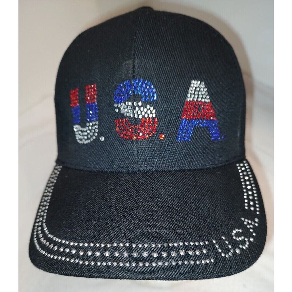 U.S.A. beaded black new baseball hat with hook and loop tab Unisex size